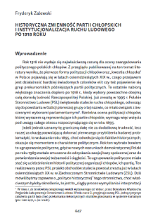 Historyczna zmienność partii chłopskich i instytucjonalizacja ruchu ludowego po 1918 roku
