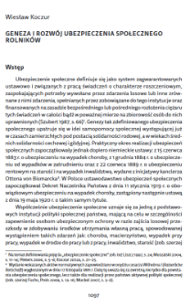 Geneza i rozw&oacute;j ubezpieczenia społecznego rolnik&oacute;w