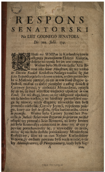 Respons Senatorski Na List Godnego Senatora Die 7ma Julii 1741