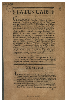 Status Caus&aelig; Pro Generosis Friderico Vilhelmo de Heicking ..., Henrico Benedicto de Brincken ..., Ottone Joanne de Bystramb ..., Friderico Vilhelmo Sch&ouml;pingk ..., Henrico Leopoldo de Bruchen ..., Christophoro Severino Manteufel Szoege..., Ottone Hermano ab Hoven ..., Carolo Friderico de Pfeilitzer ..., Ernesto Vilhelmo de Brugen & Georgio Friderico de Firks ..., Christophoro Friderico de Heiking & Christophoro Vilhelmo de Bodedik ..., Georgio Vernero Behr & Gottardo Ulrico Behr ... Contra Generosum Georgium Christophorum de Medem ...