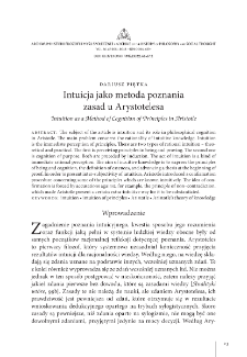 Intuicja jako metoda poznania zasad u Arystotelesa = Intuition as a Method of Cognition of Principles in Aristotle