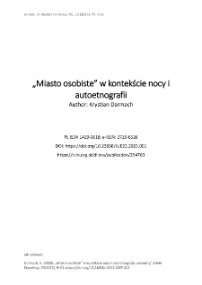 &bdquo;Miasto osobiste&rdquo; w kontekście nocy i autoetnografii