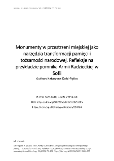 Monumenty w przestrzeni miejskiej jako narzędzia transformacji pamięci i tożsamości narodowej. Refleksje na przykładzie pomnika Armii Radzieckiej w Sofii