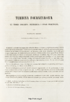 Turbina Fourneyron'a jej teorya dokładna, przybliżona i uwagi praktyczne