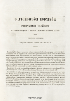 O Atomowości rodnik&oacute;w pojedynczych i złożonych z kr&oacute;tkim poglądem na teorye chemiczne ostatnich czas&oacute;w