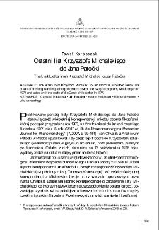 Ostatni list Krzysztofa Michalskiego do Jana Patočki = The Last Letter from Krzysztof Michalski to Jan Patočka