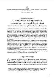 O niesłuszności deprecjonowania rozważań ekonomicznych Arystotelesa = On the Groundlessness of Depreciating Aristotle' Economic Considerations