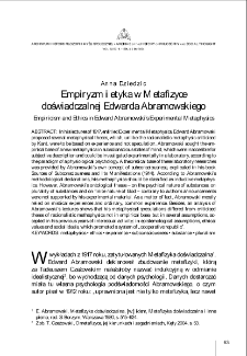 Empiryzm i etyka w "Metafizyce doświadczalnej" Edwarda Abramowskiego = Empiricism and Ethics in Edward Abramowski&rsquo;s "Experimental Metaphysics"