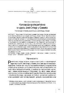 Koncepcja społeczeństwa w ujęciu Jos&eacute; Ortegi y Gasseta = The Concept of Society according to Jos&eacute; Ortega y Gasset