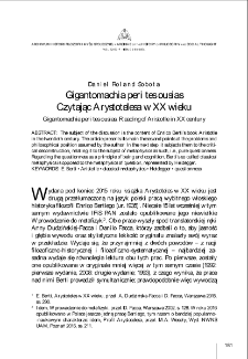 "Gigantomachia peri tes ousias". Czytając Arystotelesa w XX wieku = "Gigantomachia peri tes ousias". Reading of Aristotle in XX century