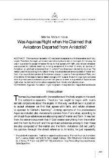Was Aquinas Right when He Claimed that Avicebron Departed from Aristotle?