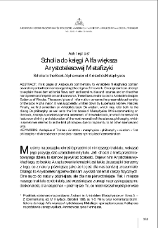 Scholia do księgi Alfa większa Arystotelesowej Metafizyki = Scholia to the Book Alpha maior of Aristotle&rsquo;s Metaphysics
