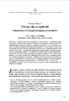 Forma, natura, og&oacute;lność. Aleksandra z Afrodyzji koncepcja uniwersali&oacute;w = Form, Nature, Universality. Alexander of Aphrodisias&rsquo; Doctrine of Universals