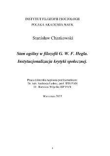 Stan og&oacute;lny w filozofii G. W. F. Hegla. Instytucjonalizacja krytyki społecznej