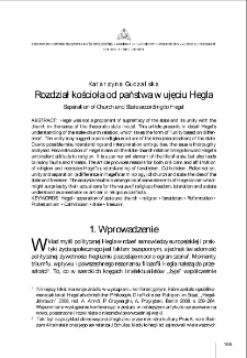 Rozdział kościoła od państwa w ujęciu Hegla = Separation of Church and State according to Hegel