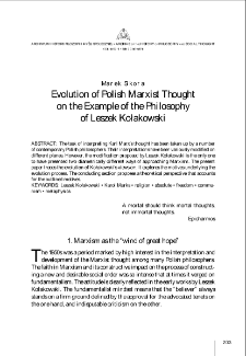 Evolution of Polish Marxist Thought on the Example of the Philosophy of Leszek Kołakowski