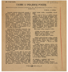 Tatre u polskoj poeziji : (od Seweryna Goszczyskiego do Kazimierza Przerwe Tetmajera)