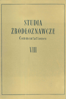 Studia Źródłoznawcze = Commentationes T. 8 (1963), Artykuły i rozprawy