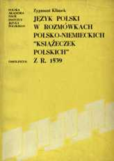 Język polski w rozmówkach polsko-niemieckich "Książeczek polskich" z r. 1539