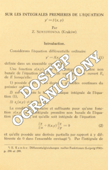 Sur les int&eacute;grales premi&egrave;res de l'&eacute;quations y'=f(x, y)