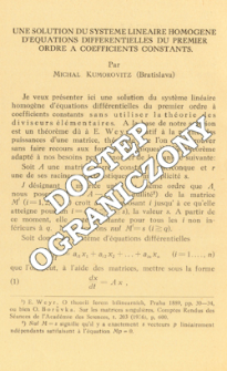 Une solution du syst&egrave;me lin&eacute;aire homog&egrave;ne d'&eacute;quations differentielles du premier ordre &agrave; coefficients constants