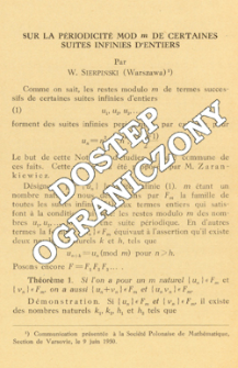 Sur la p&eacute;riodicit&eacute; mod m de certaines suites infinies d'entiers