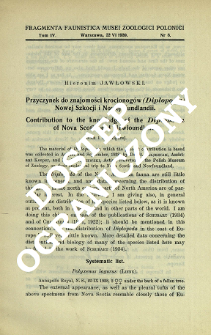 Przycznek do znajomości krocionog&oacute;w (Diplopoda) Nowej Szkocji i Nowej Fundlandii = Contribution to the knowledge of the Diplopoda of Nova Scotia and Newfoundland