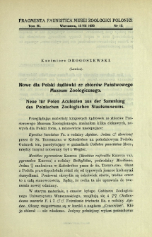 Nowe dla Polski żądł&oacute;wki ze zbior&oacute;w Państwowego Muzeum Zoologicznego = Neue f&uuml;r Polen Aculeaten aus der Sammlung des Polnischen Zoologischen Staatsmuseums