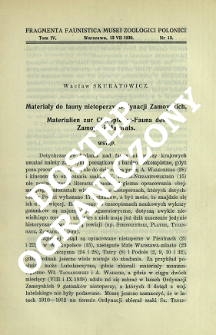 Materiały do fauny nietoperzy Ordynacji Zamoyskich = Materialien zur Chiropteren-Fauna des Zamoyski-Majorats