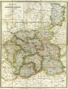 Mapa dziesięciu guberni Kr&oacute;lestwa Polskiego przez P. A. Baracza z oznaczeniem dr&oacute;g żelaznych, bitych i zwyczajnych