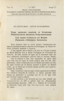Typy opisowe ptak&oacute;w w Polskiem Państwowem Muzeum Przyrodniczem
