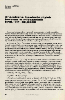 Chemiczne trawienie płytek krzemu w mieszaninie HNO3-HF-CH3COOH = Chemical etching of silicon wafers in a HNO3-HF-CH3COOH mixture