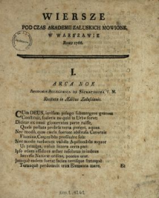 Wiersze Pod Czas [!] Akademii Załuskich Mowione W Warszawie Roku 1766