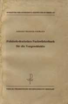Polnisch-deutsches Fachwörterbuch für die Vorgeschichte