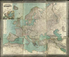 Mappa og&oacute;lna Europy w 9-ciu częściach wykonana według najnowszych źr&oacute;deł z siecią kolejową uzupełnioną do 1896 roku