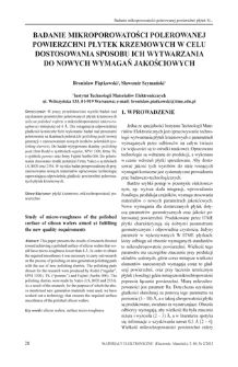 Badanie mikroporowatości polerowanej powierzchni płytek krzemowych w celu dostosowania sposobu ich wytwarzania do nowych wymagań jakościowych = Study of micro-roughness of the polished surface of silicon wafers aimed at fulfilling the new quality requirements