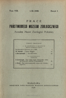 Prace Państwowego Muzeum Zoologicznego ; t. 8, z. 1 - Spis treści