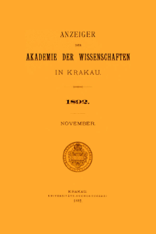 Anzeiger der Akademie der Wissenschaften in Krakau. No 9 November (1892)