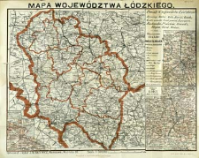 Mapa wojew&oacute;dztwa ł&oacute;dzkiego w skali 1:500,000 ze szczeg&oacute;łowemi mapkami okolic Łodzi, Kalisza i Piotrkowa w skali 1:200,000