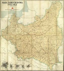 Mapa samochodowa Polski 1:1 000 000 z planami dróg wyjazdowych Warszawy, Krakowa, Poznania, Lwowa i Łodzi