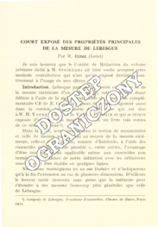 Court expos&eacute; des propri&eacute;t&eacute;s principales de la mesure de Lebesgue