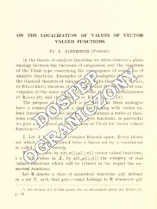 On the localization of values of vector valued functions