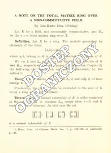 A note on the total matrix ring over a non-commutative field