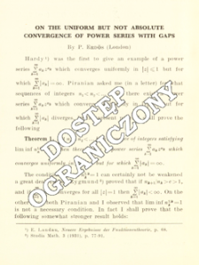 On the uniform but not absolute convergence of power series with gaps