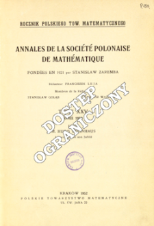 Annales de la Soci&eacute;t&eacute; Polonaise de Math&eacute;matique T. 25 (1952), Table of contents and extras