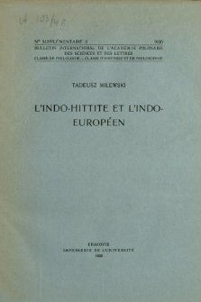 L'indo-hittite et l'indo-européen