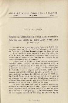 Note sur une esp&egrave;ce du genre Liga Weiland = Notatka o pewnym gatunku rodzaju Liga Weinland