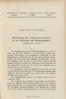 Bedeutung der Temperaturextremen in der &Ouml;kologie und Biogeographie : (Eingegangen am 1 VIII 1931)