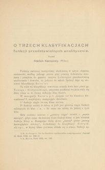 O trzech klasyfikacjach funkcji przedstawialnych analitycznie