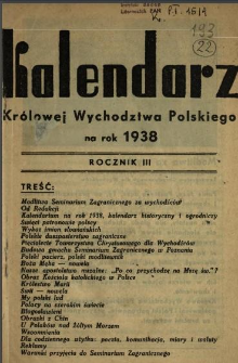Kalendarz Królowej Wychodztwa Polskiego : na rok 1938